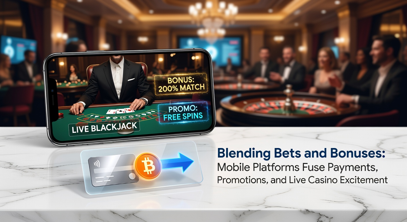 Smartphone screen displaying a vibrant mobile casino app with instant deposit button, active bonus offer, and live blackjack table in progress