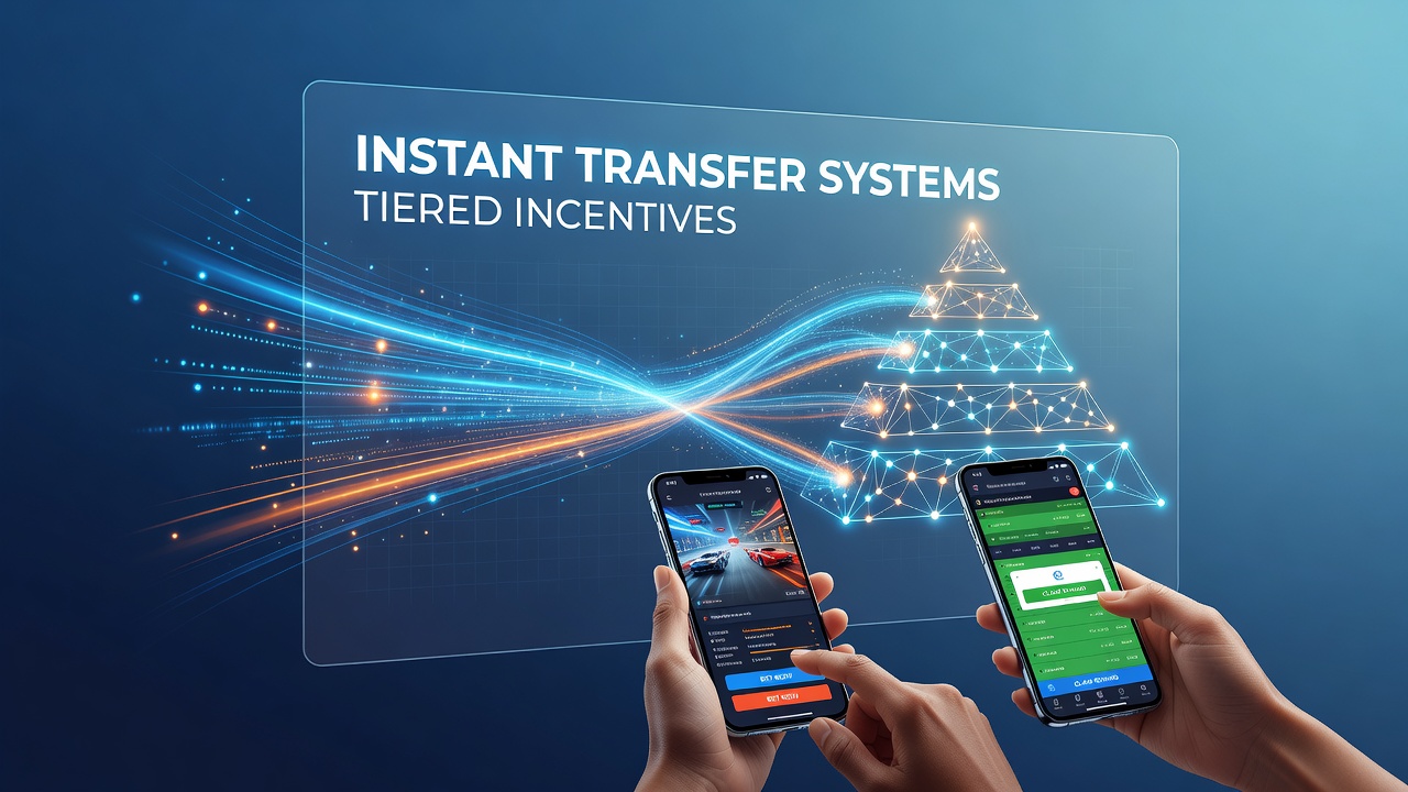 Mobile gaming screen displaying instant deposit confirmation alongside tiered VIP reward indicators for slots and sports betting