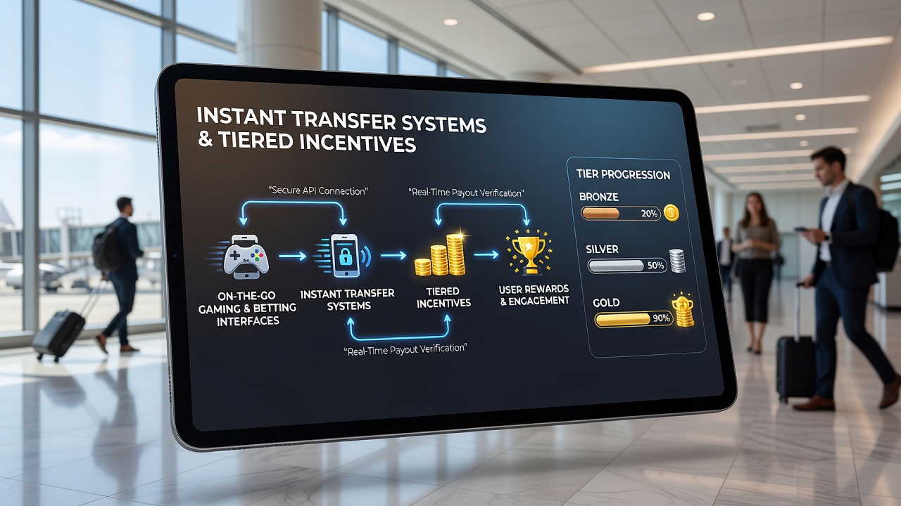 User navigating a betting app with visible tier status bar and instant transfer options highlighted during a live event
