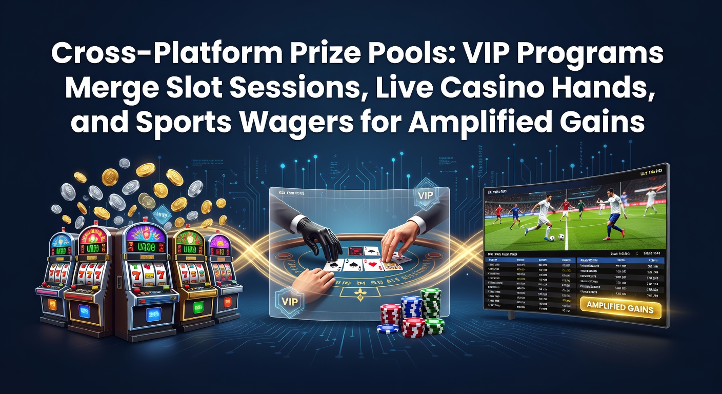 Vibrant digital display showing interconnected prize pools across slot machines, live dealer tables, and sports betting interfaces, highlighting unified VIP rewards