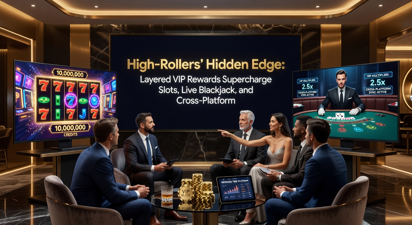 Intense live blackjack session at a VIP table with dealer dealing high-stakes cards amid luxury chip stacks and digital side bets