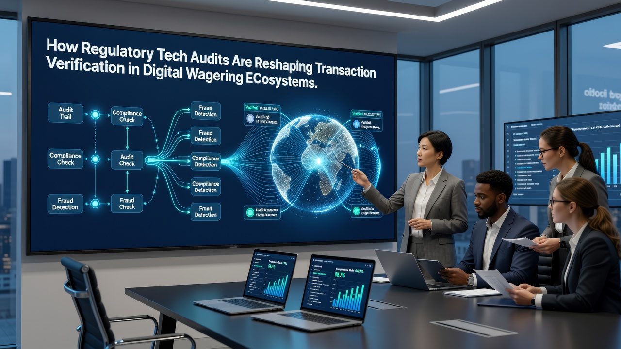 Digital wagering transaction verification dashboard with regulatory audit overlays and compliance metrics