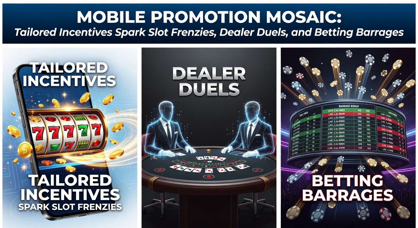 Dynamic split-screen view of a mobile app showing live blackjack duels, explosive slot wins, and in-play betting surges driven by personalized promo notifications