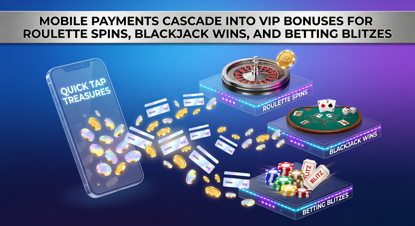 Smartphone screen showing quick-tap mobile payment activating VIP bonus cascade for roulette spins, blackjack tables, and live sports betting action