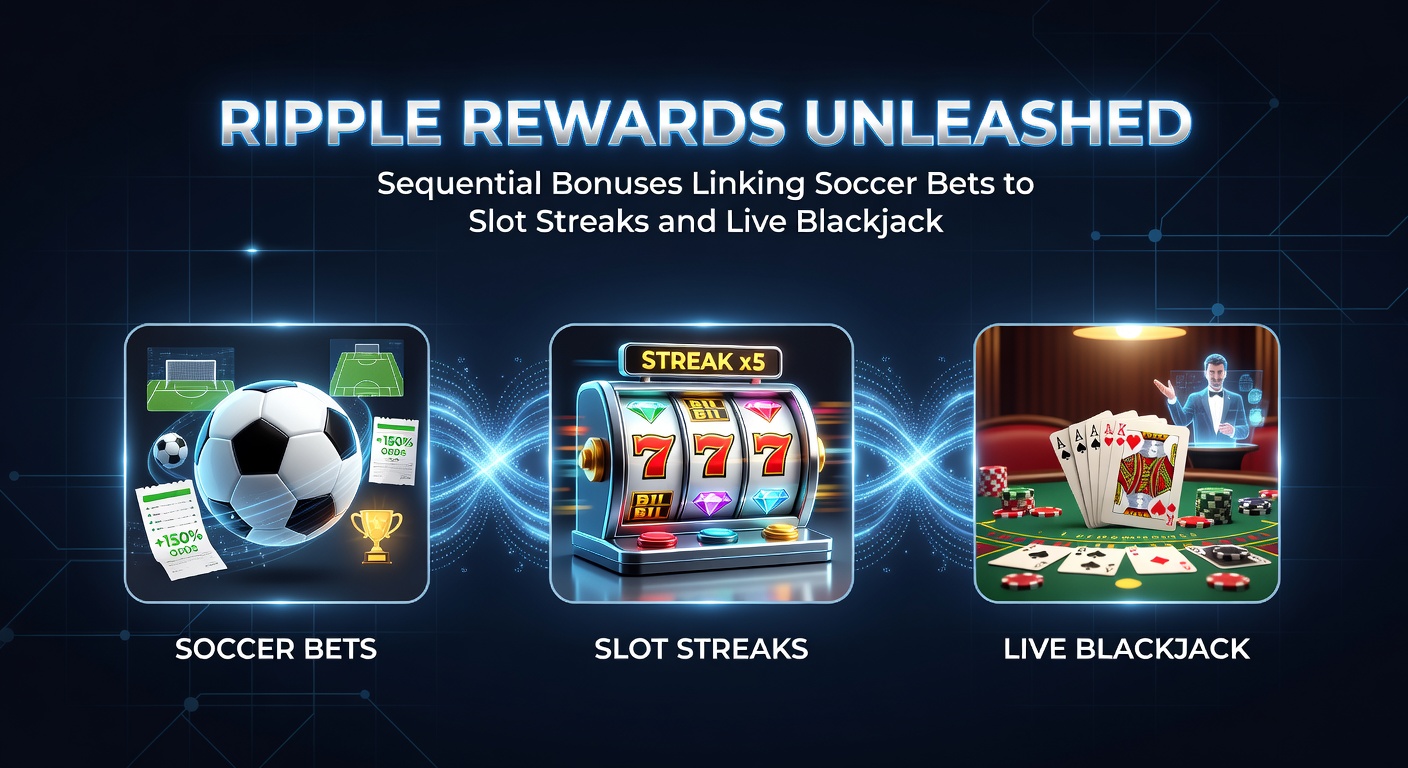 Dynamic graphic showing soccer ball morphing into slot symbols and blackjack cards, highlighting the ripple effect in bonus sequences