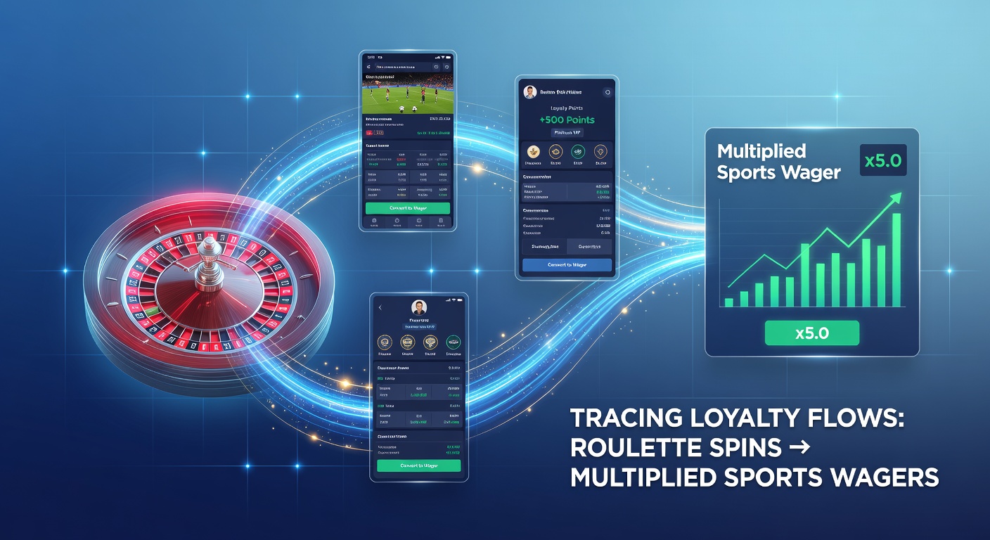 Infographic illustrating loyalty point flow from roulette spins to multiplied sports betting credits on mobile screens